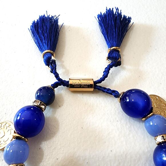 Kate Spade Pretty Poms Blue Coin Charm Festival Tassel Bracelet - Picture 4 of 7